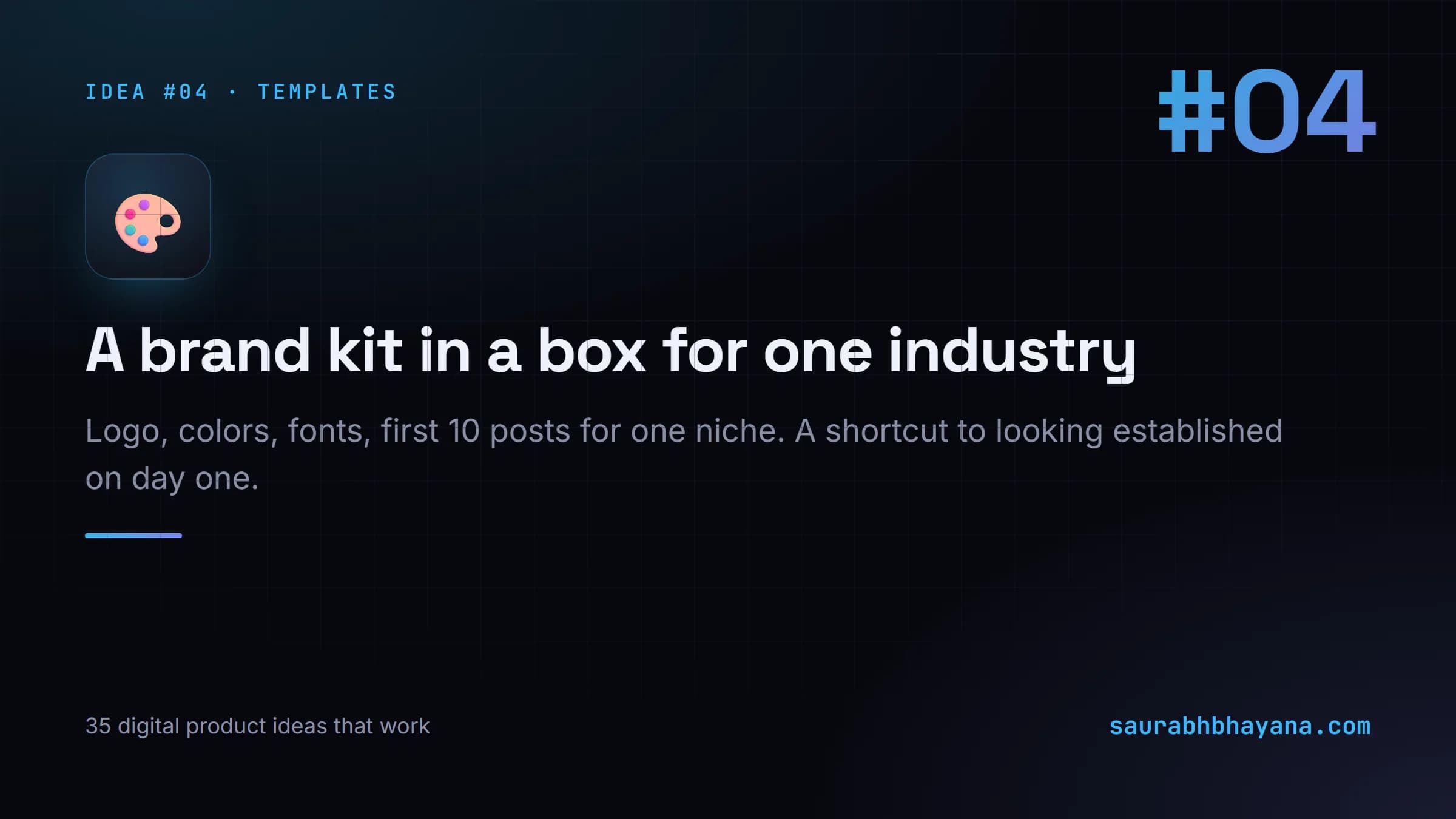 Digital product idea number 4: A brand kit in a box for one single industry. One of 35 specific digital product ideas across six buckets.