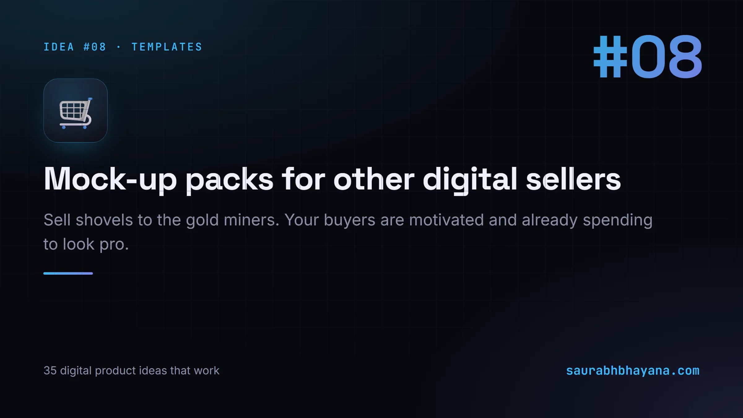 Digital product idea number 8: Mock-up packs you sell to other digital sellers. One of 35 specific digital product ideas across six buckets.