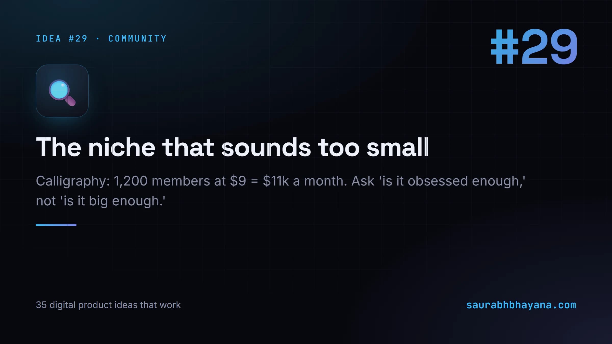 Digital product idea number 29: The niche that sounds too small to be a business. One of 35 specific digital product ideas across six buckets.