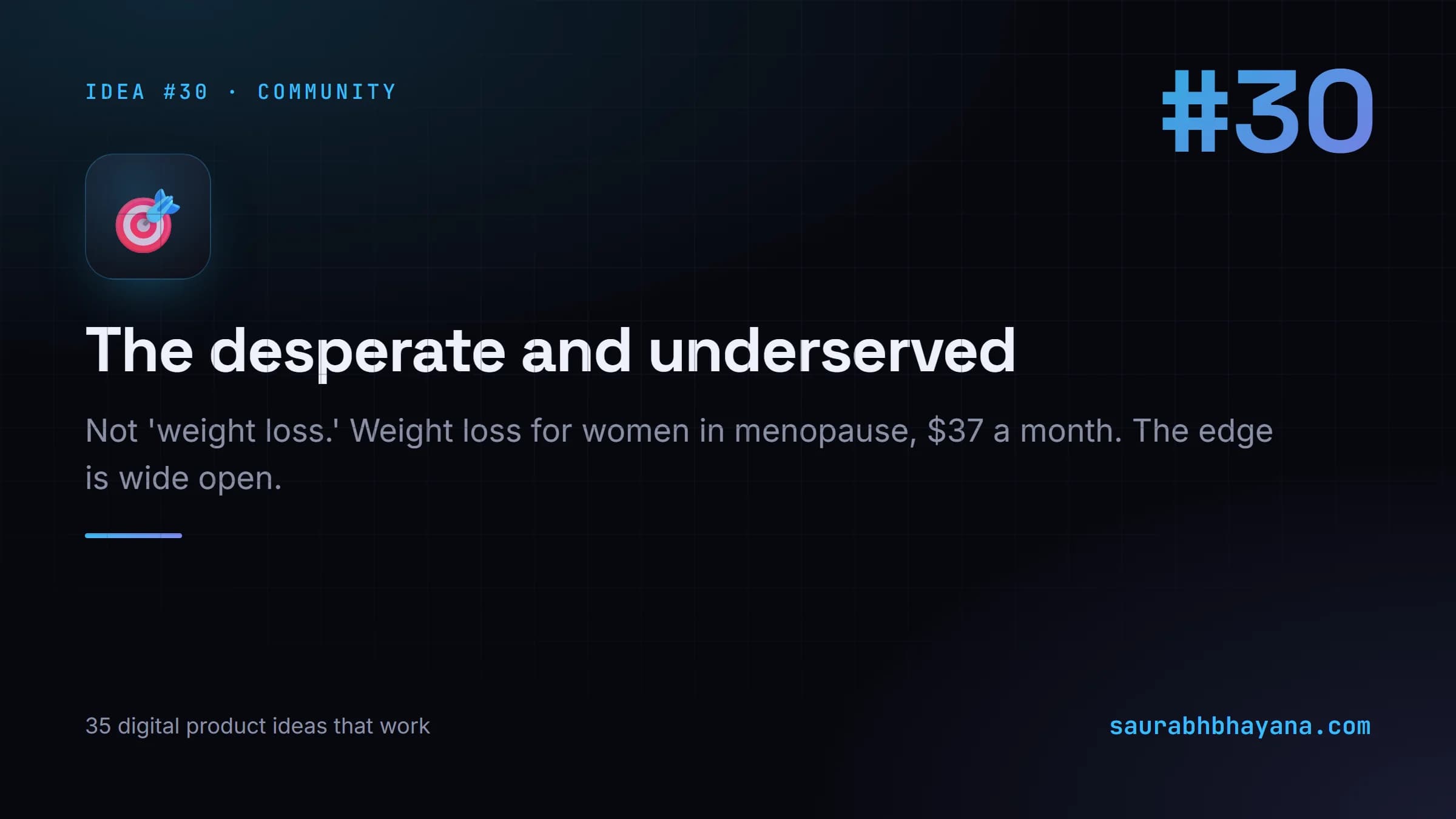 Digital product idea number 30: The desperate and underserved. One of 35 specific digital product ideas across six buckets.
