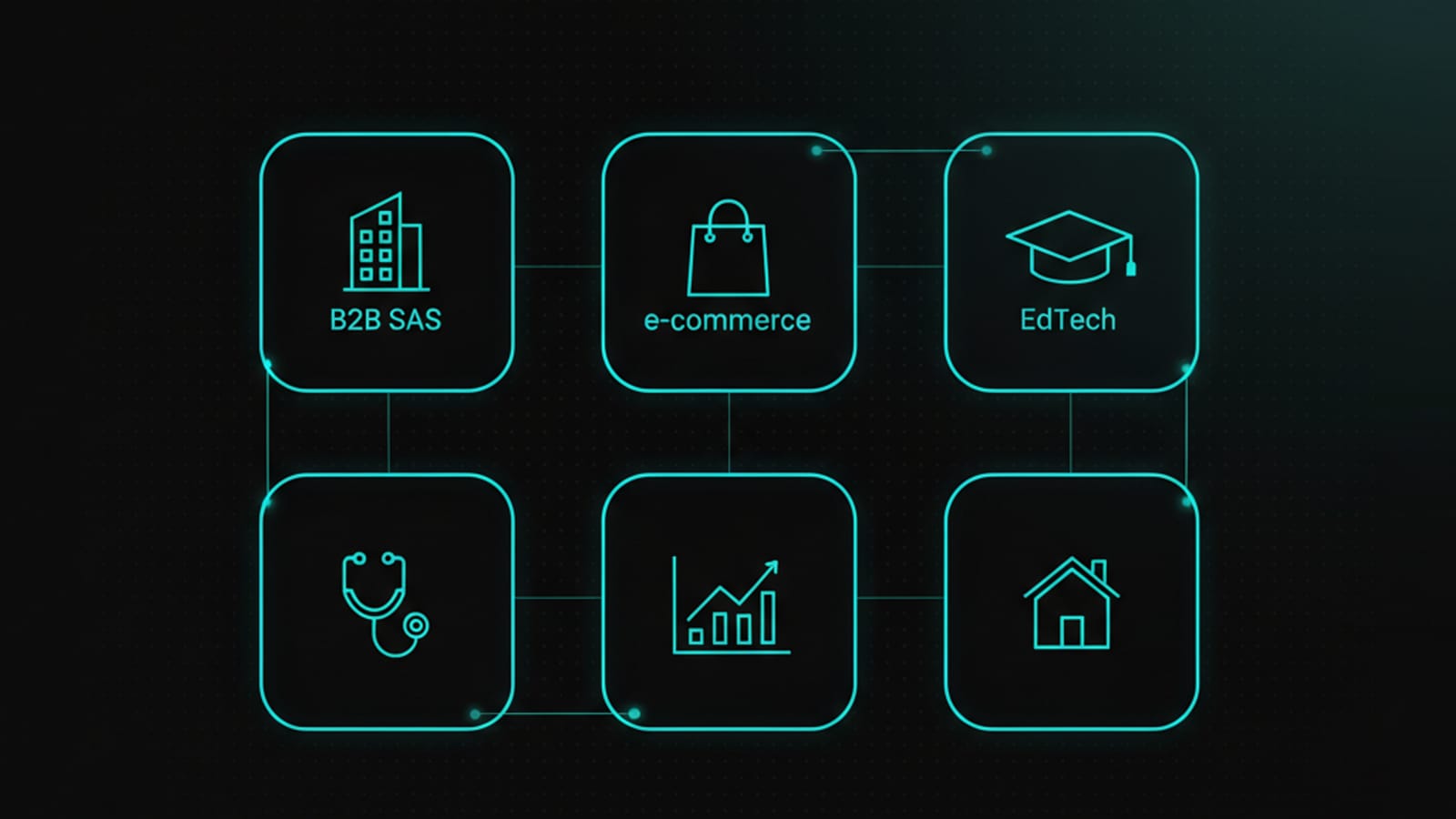 Grid illustration of six industries we write AI-assisted blog content for