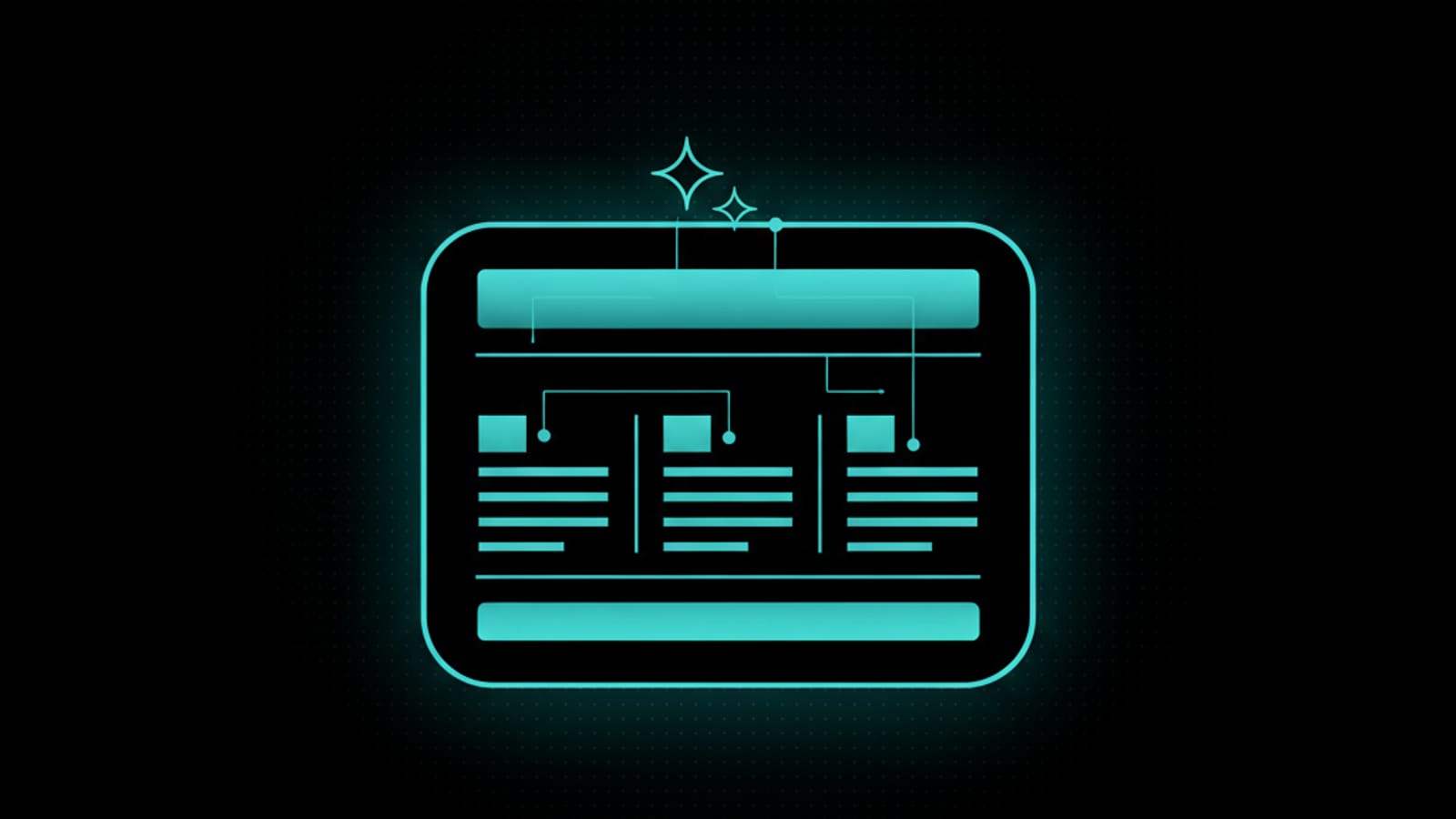 Email newsletter layout illustration with three article blocks and an AI sparkle glyph