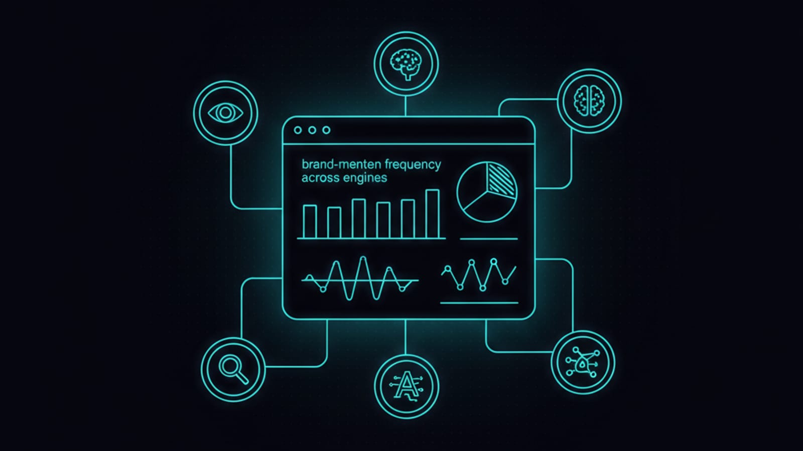 Dashboard illustration showing brand-mention metrics across multiple AI search engines