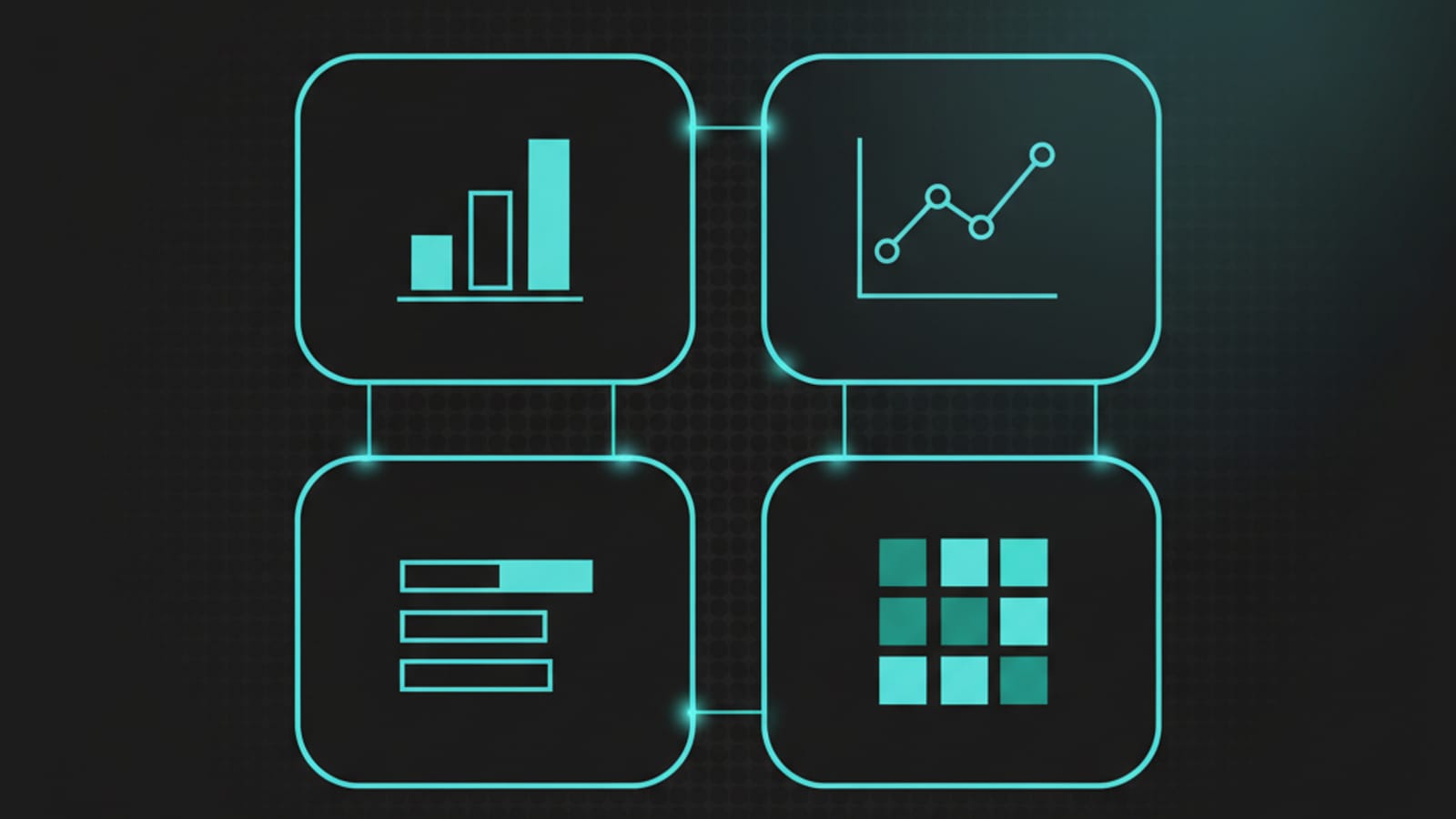 Grid illustration of the four report sections — citation share, trend, competitor comparison, and engine heatmap