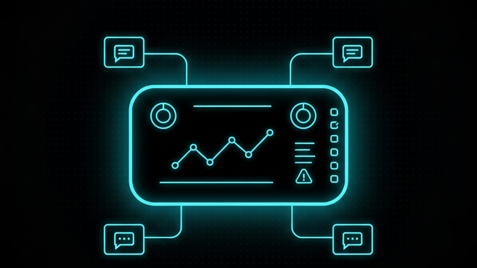 Brand-mention monitoring dashboard with line graph, donut charts, and alert markers