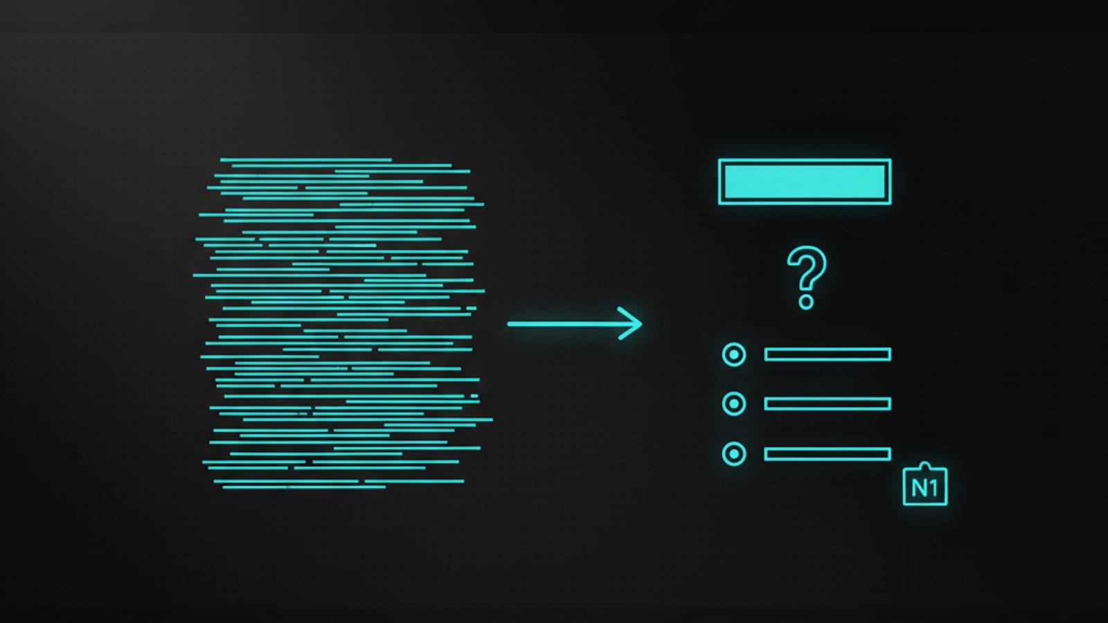 Before-and-after illustration showing dense paragraphs being restructured into a clean Q&A and list format for AI parsing