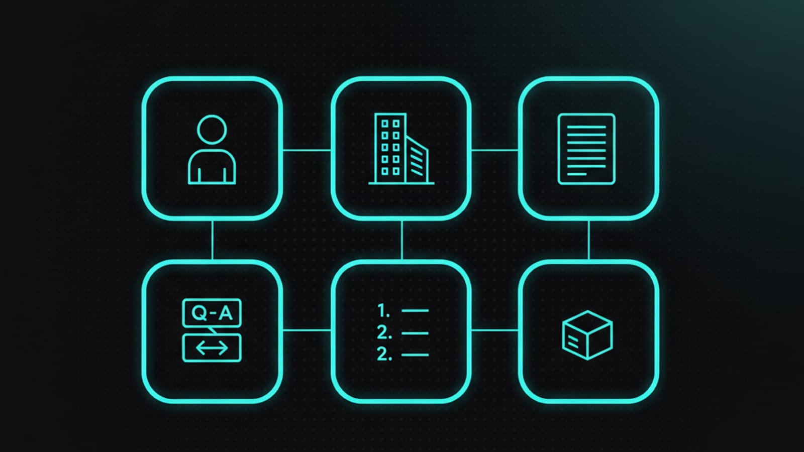 Grid illustration of the six core schema types AI engines parse — Person, Organization, Article, FAQPage, HowTo, Product
