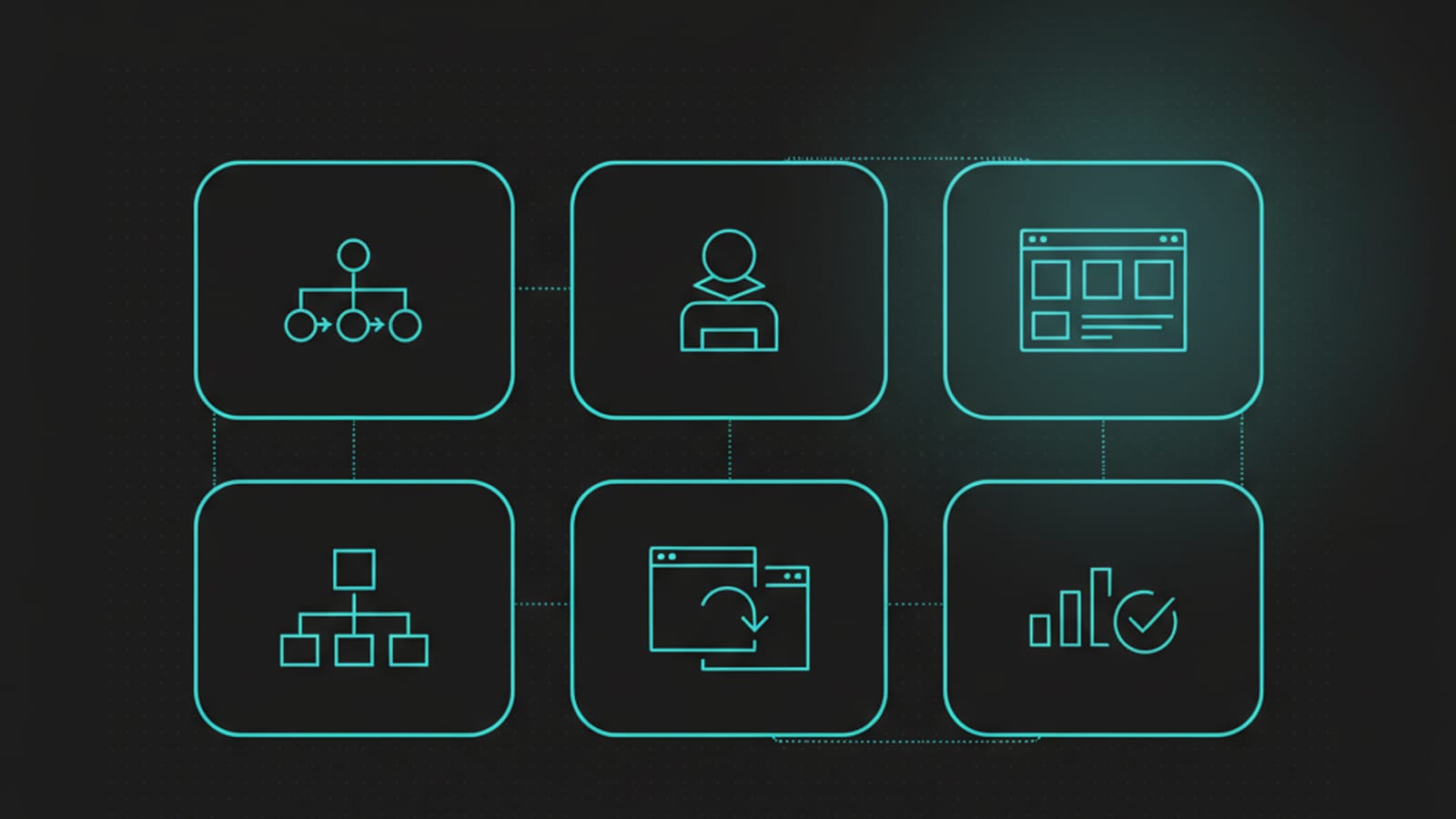 Grid illustration of UI/UX deliverables — flows, personas, wireframes, components, prototypes, and usability reports